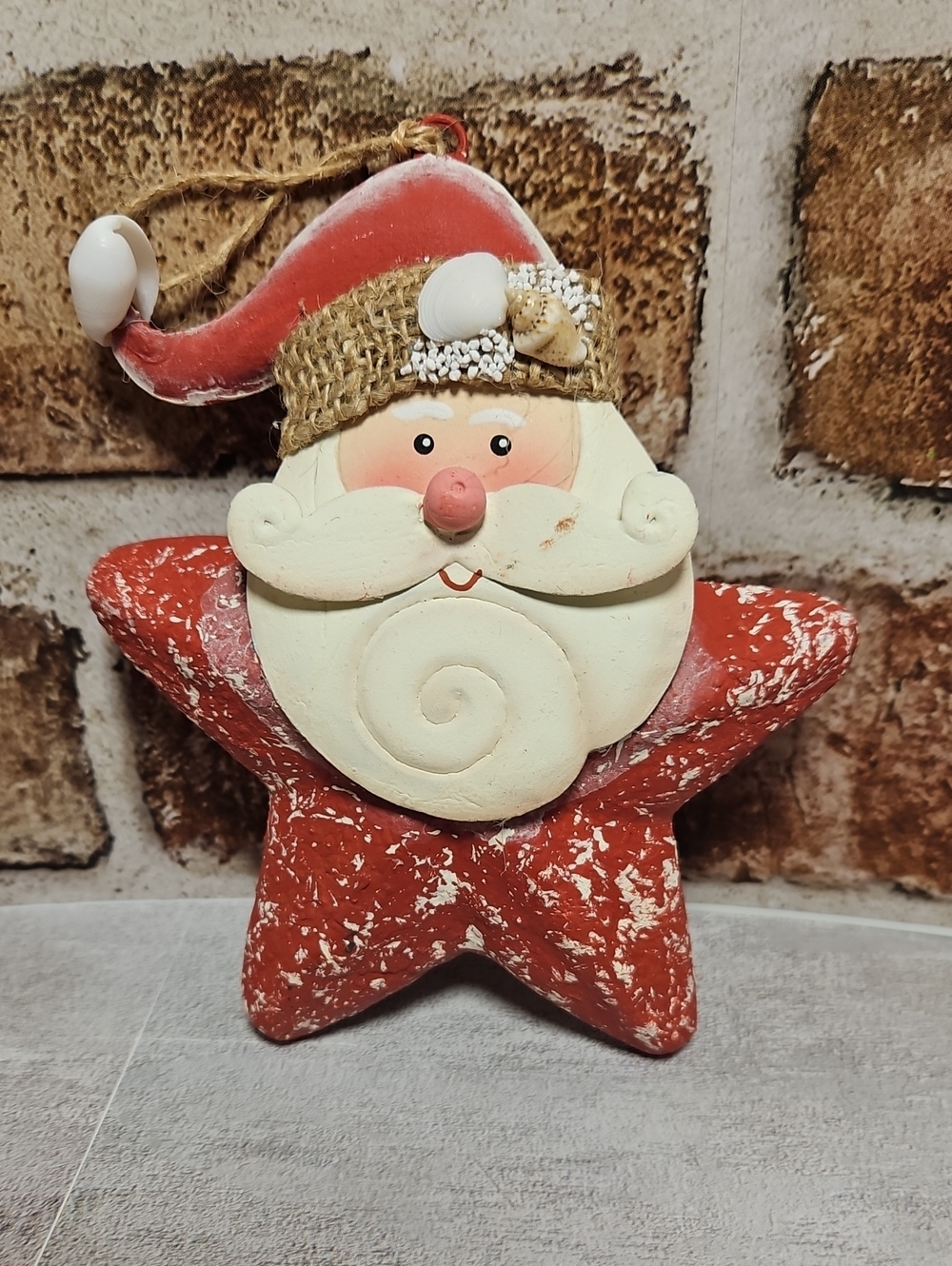 Vintage Primitive Paper Mache & Metal Star Santa Claus Christmas Ornament